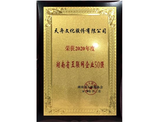 喜讯 | 天舟文化荣获“2020年度湖南省互联网企业50强”称号